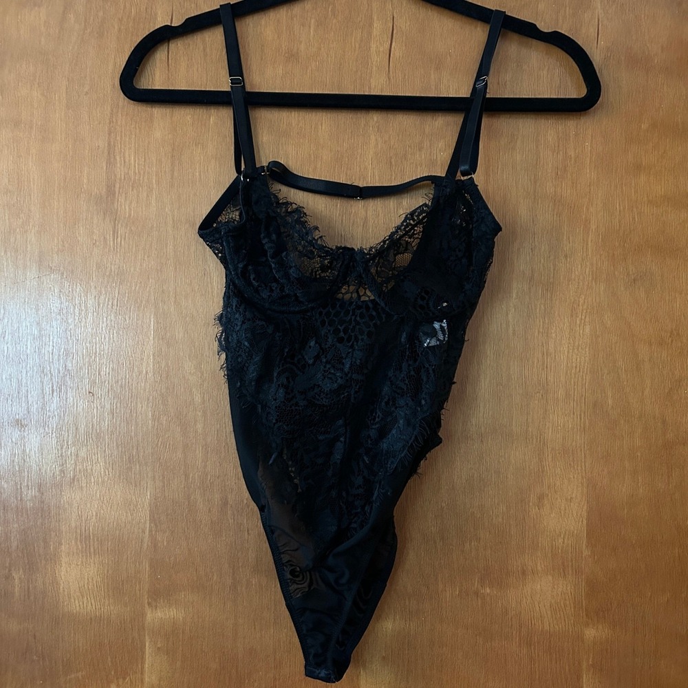Windsor Black Floral Lace Sheer Mesh Bodysuit Lingerie S Romantic Boudoir Gothic